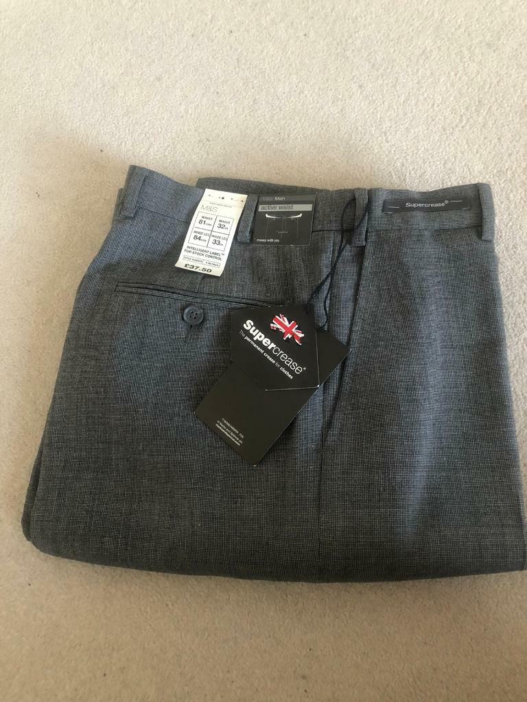 Mens M\u0026S Active Waist Trousers, 32” x 